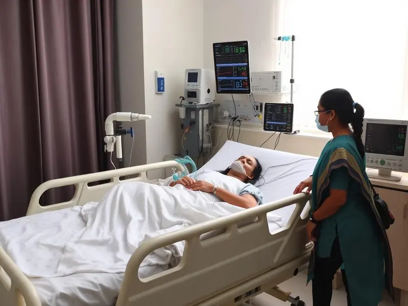 ICU setup at home with ventilator and monitor