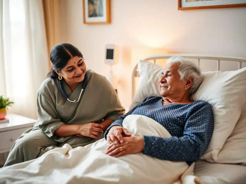 Caregiver comforting a patient receiving palliative care at home