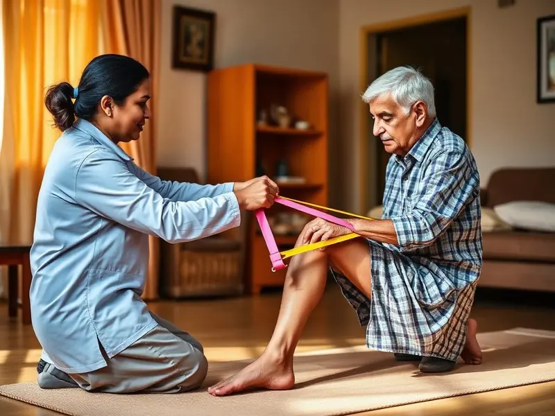 Physiotherapist guiding home exercises for a patient